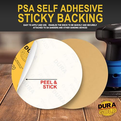 Dura-Gold 8" Gold PSA Sanding Discs, 320 Grit (Box of 10) - Self Adhesive - size: 320-Grit