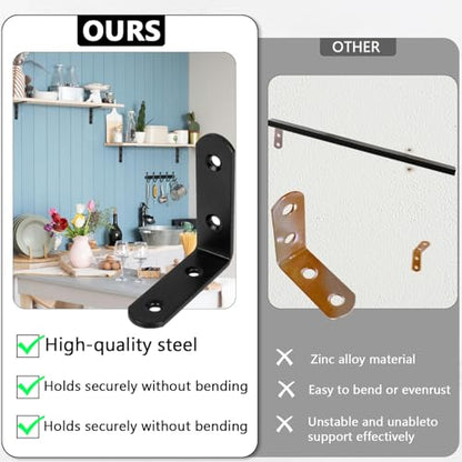 20 PCS Black Corner Brace 2.5''x 2.5'' Heavy Duty L Bracket Corner Braces with 80 pcs Screws, 3MM Thic Kness Joint Iron Metal Right Angle Brackets for Shelves, Wood Furniture - size: 65x65MM