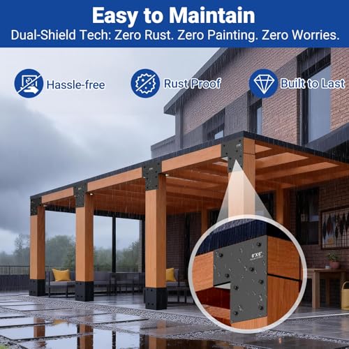 2-Pack 6x6 End Post Cap Tie Brackets (Actual 5.5"), Ultra-Heavy Duty 3.5mm Stainless Steel Corner Brackets, Rustproof Post to Beam Connector Hardware for Gazebo, Deck, Patio Construction (Dark Gray) - size: End 6X6"(Actual5.5X5.5"）