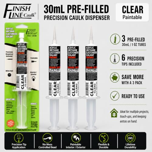 30mL Pre-Filled Precision Caulk Applicator Clear, 3-Pack - color: Clear