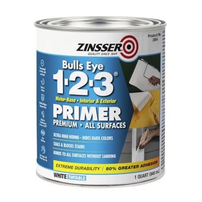 Zinsser Bulls Eye 1-2-3 Water-Base Primer & Sealer, White, Quart - color: White, size: 1 Quart