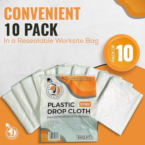 JLS Home & Hardware 10 Pack Plastic Drop Cloth for Painting 9x12 Feet