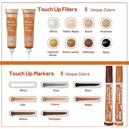 REALINN Wood Furniture Repair Kit 8 Light Colors, Wood Fillers - color: Light