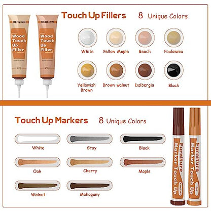 REALINN Wood Furniture Repair Kit 8 Light Colors, Wood Fillers - color: Light