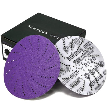 Serious Grit - 5-Inch P120 Grit Ceramic Multi-Hole Sanding Discs - 50 Pack - size: 120 Grit