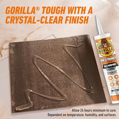 Gorilla Max Strength Construction Adhesive, Clear Glue, 9 Ounce Cartridge (Pack of 2) - Gap Filling and Waterproof - size: 2 Pack