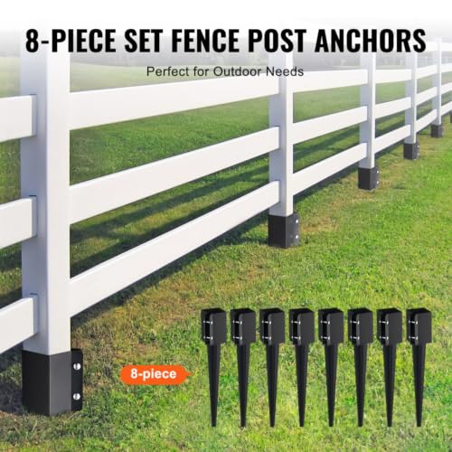 Heavy-Duty Fence Post Anchor with 18-Inch Nail for 3.5x3.5 Wood Posts, Corrosion-Proof Ground Spike with Powder Coating for Garden Fencing & Deck Supports, 8 Pack