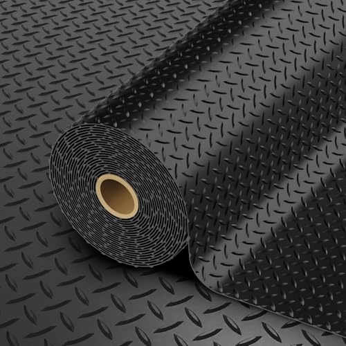 StellarStar 8x30 FT Garage Floor Mat, 2.8mm Thickened PVC Diamond Plate - color: Black, size: 8x30 FT