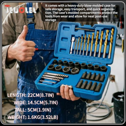 40PCS Bolt & Screw Extractor Set, Left Hand Cobalt Drill Bit Kit