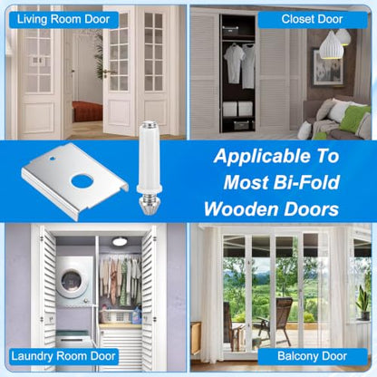 24pcs Bifold Door Hardware Repair Kit, Carbon Steel Bifold Closet Hardware for 1-3/8" Wood Doors with 7/16" Pivot Hole, Includes Metal Brackets, Screws & Pivot Accessories, Top or Bottom Replacement
