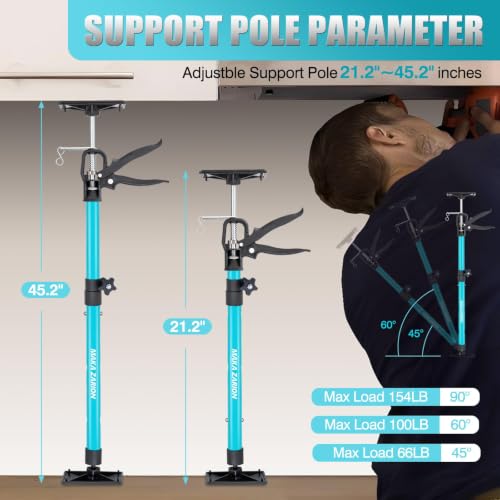 Steel Cabinet Jacks for Installing Cabinets, Adjustable Support Pole Jack 13.8-23.6 in, 3rd Hand Support System Load 154LB, Perfect for Cabinet Lift Installation Tools (21.2-45.2 in,2-Pack) - size: 21.2-45.2 in,2-Pack