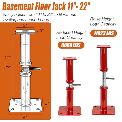 11"-22" Adjustable House Floor Jack, 11023 lbs Max Load Capacity Screw Jack - color: Red, size: 11-22 Inches(4 Pack)