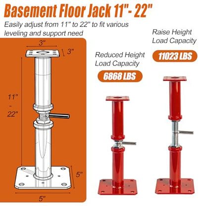 11"-22" Adjustable House Floor Jack, 11023 lbs Max Load Capacity Screw Jack - color: Red, size: 11-22 Inches(4 Pack)