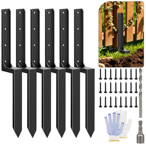 Heavy Duty Fence Post Repair Kit (6-Pack) – 11-Gauge 3mm Thick Galvanized Steel H-Shaped Ground Spikes, 33.6" Long Drive-in Anchors for Fixing Leaning or Rotted 4x4 & 6x6 Wood Posts