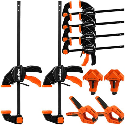 10-Piece Bar Clamp Set for Woodworking, 4 x 6-inch & 2 x 12-inch One-Handed F Clamp/Spreader, 132 lbs Load Capacity, Includes Spring Clamps & 90° Angle Clamp, Quick-Release Grip - color: 10pcs 132lbs 6"&12" Orange