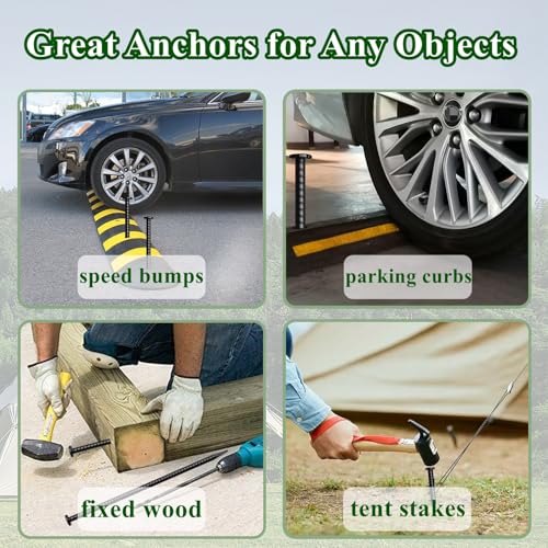 16 Inch Rebar Stakes 10 Pack Heavy Duty Ground Anchors 1/2 Inch Diameter Galvanized Steel Asphalt Anchoring Metal Spikes for Speed Bump, Parking Curb and Camping Tent - size: T-16"x1/2"-10pcs