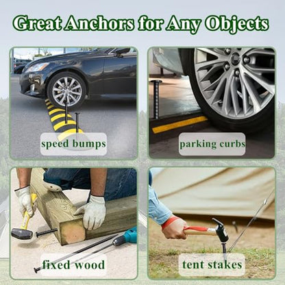 16 Inch Rebar Stakes 10 Pack Heavy Duty Ground Anchors 1/2 Inch Diameter Galvanized Steel Asphalt Anchoring Metal Spikes for Speed Bump, Parking Curb and Camping Tent - size: T-16"x1/2"-10pcs