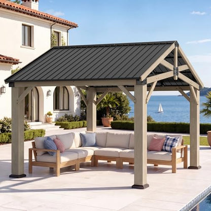 Aoxun 10' x 12' Wood Gazebo with Galvanized Steel Gable Roof, Gray - color: Taupe Gray, size: 10' x 12'