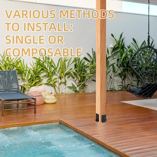 4Pcs Post Anchor Base, Deck Post Base, Black Powder-Coated Post Brackets, Heavy Duty Wood Post Brackets for Pergola Railing Mailbox Deck Fit 4x4, 6x6, 8x8 Post