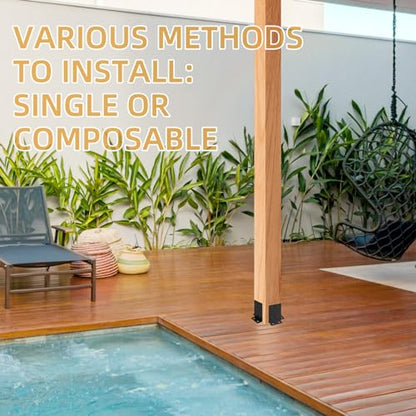 4Pcs Post Anchor Base, Deck Post Base, Black Powder-Coated Post Brackets, Heavy Duty Wood Post Brackets for Pergola Railing Mailbox Deck Fit 4x4, 6x6, 8x8 Post