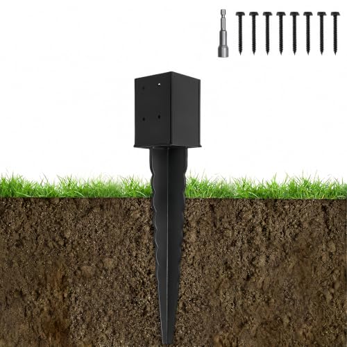 1Pcs 24"Fence Post Anchor Ground Spike| Black Powder-Coated| 4"x4" - size: 24"