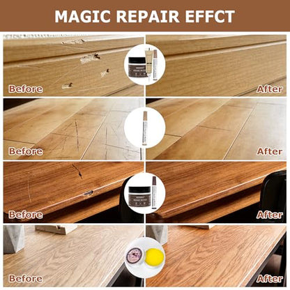 SEISSO Wood Furniture Repair Kit, Touch Up Markers Wood Fillers - size: 12Wood Fillters+12Markers+Wood Putty+Polish Wax