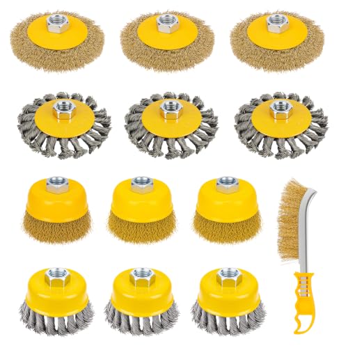 Wire Wheel Brush for Angle Grinder 12Pack for 4-1/2" Angle Grinder - color: Yellow