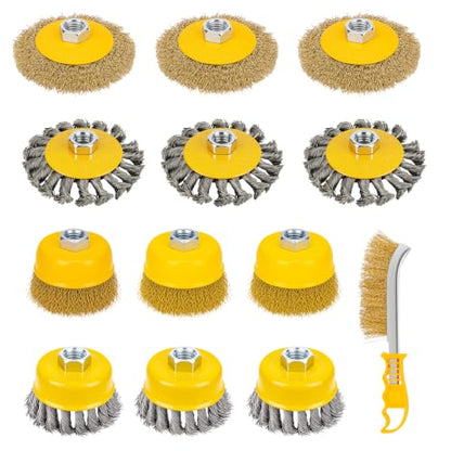 Wire Wheel Brush for Angle Grinder 12Pack for 4-1/2" Angle Grinder - color: Yellow