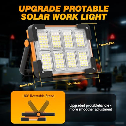 120W Solar Rechargeable 144 LED Work Light, 10000LM Flood Light - color: Yellow