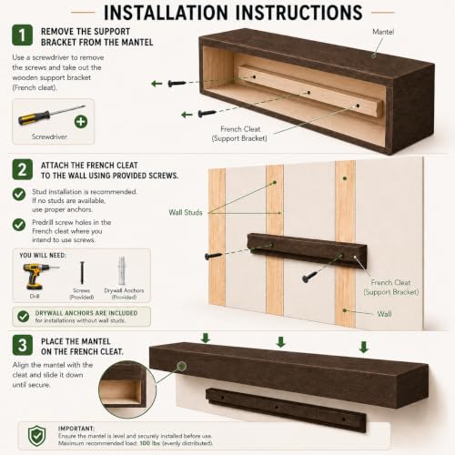 Fireplace Mantel, Rustic, Shelf, Floating Mantle, Real Wood, Beam, URBANDI (Provincial, 48Lx6Hx8D) - color: Provincial, size: 48Lx6Hx8D