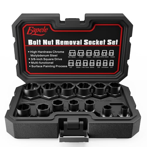 Eapele 13pcs Bolt Extractor Set, Stripped Nut Remover Twist Sockets, Fit 3/8" Square Drive with Solid Storage Case, Stripped Bolt Extractor (13pcs, Black) - size: 13pcs