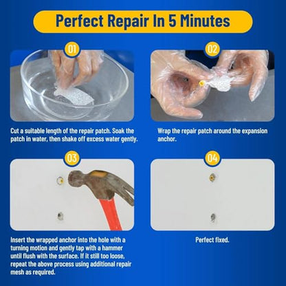 Kenbry Drywall Anchor Repair Kit,1.96' x 39.37' Patch Easy Cut for Fast Loose Anchors Fix, No Need to Redrill or Fill, Ideal for Most of Surfaces