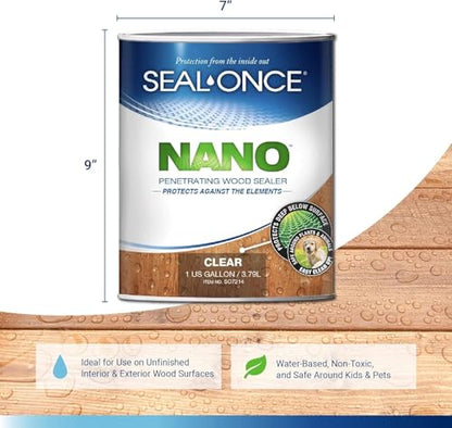 SEAL-ONCE Nano Wood Sealer and Waterproofer, Low-VOC, Clear, 2 Gallon - size: 2 Gallon