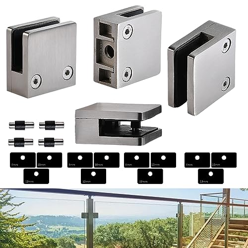 Glass Clamp－304 SS,Adjustable Fits1/3 -1/2" Glass Thickness(Silver-4pcs) - style: Silver-4pcs