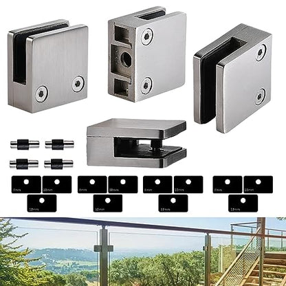 Glass Clamp－304 SS,Adjustable Fits1/3 -1/2" Glass Thickness(Silver-4pcs) - style: Silver-4pcs