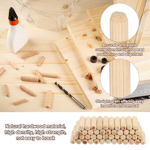 PATIKIL 1/4" x 1-3/8"(6 x 35mm) Wood Dowel Pins, 60 Pack Fluted Wooden Dowel Pin Straight Groove Rods for Furniture Door Art Crafts Projects - size: 1/4" x 1-3/8"