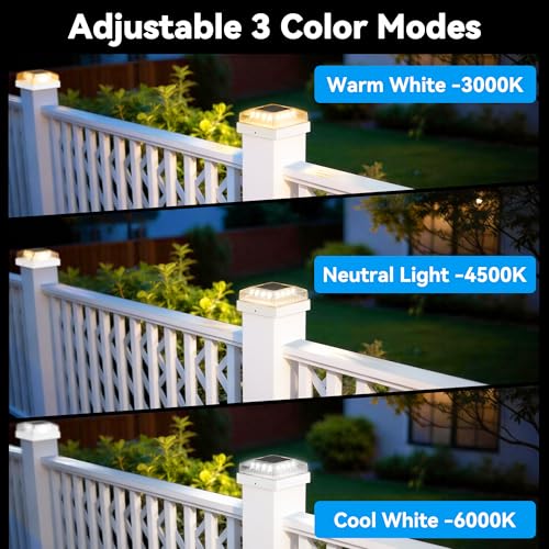 Solar Post Cap Lights for 4x4 Wood/Vinyl Fence Posts, 6-Pack - color: White, size: 6 Pack