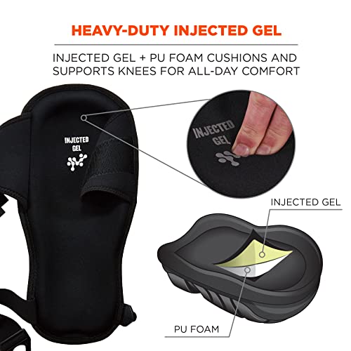 Ergodyne - 18442 ProFlex 342 Professional Knee Pads, Protective Extra Long Cap, Injected Gel Padded Technology, Adjustable Straps, Black