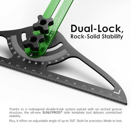 Stair Tread Template Tool - Dual Solid Nut Locking Stair Tread Tool Jig - color: Green-Gray