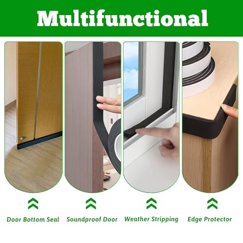 Weather Stripping Door Seal Black,1Inch Wide X 3/8Inch Thick,Air Conditioner Window Seal,Self Adhesive Foam Tape High Density Foam Sealing Strip,Soundproof Foam Tape Roll,2 Rolls Total 13.2Ft - size: 1Inx3/8Inx6.6Ft,2Roll