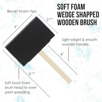 US Art Supply 4 inch Foam Sponge Wood Handle Paint Brush Set, 10-Pack