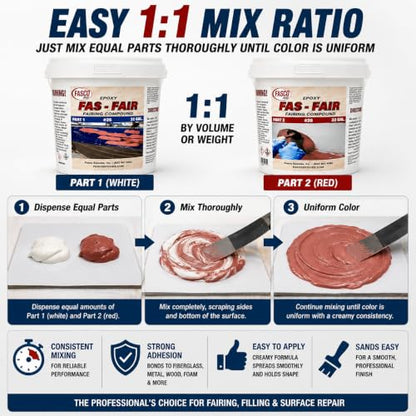 Fasco Epoxies Fas-Fair #26 Marine Epoxy Fairing Compound – 1 Gallon Kit, 1:1 Epoxy Filler Putty for Fiberglass, Aluminum, Steel & Wood Boat Repair – Easy Sanding, Non-Sag Formula