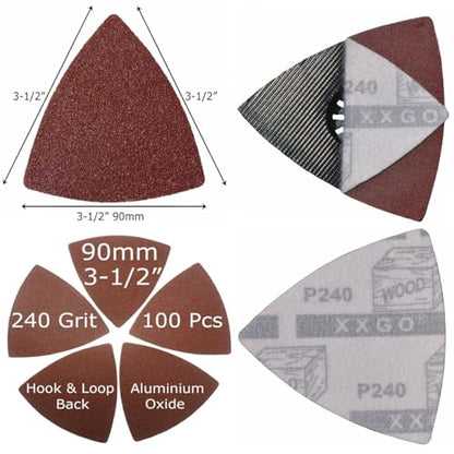 XXGO 100 Pcs 240 Grits 3-1/2 Inch 90mm Triangular Multi Tool Sanding Paper - size: 3-1/2 Inch 240 Grit - 100 Pcs