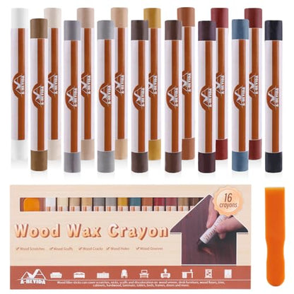 Wood Filler Sticks - 16 Colors Wood Repair Wax Crayons, Furniture Scratch Wax Stick Pen for Repairing Scratches, Scuffs, Cracks, and Holes on Wooden Floor, Cabinet, Laminate, Hardwood