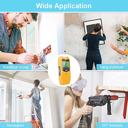 Stud Finder Wall Scanner, 5 in 1 Electronic Stud Sensor, Metal Detector Wall Scanner, Wall Wood Detector Scanner with LCD Display & Audio Alarm for Wood Metal Pipe Studs AC Wire Detection (Yellow)