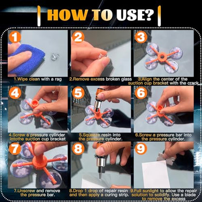 Windshield Chip Repair Kit, Windshield Repair Kit for Chips and Cracks, Glass Filler Resin Liquid Fix for Car/Home Glass Mirror(Star/Linear/Bullseye Cracks), 2pcs / 1Set