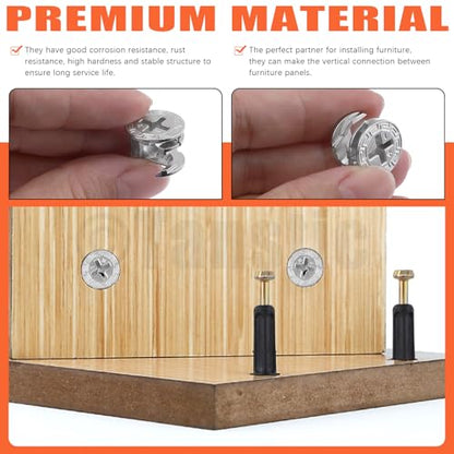 Tanstic 270Pcs 3 in 1 Furniture Connecting Hardware Connectors Kit, Furniture Cam Lock Fasteners Including Cam Lock Fittings with Dowel, Pre-Inserted Nut, Wood Dowel Pins Furniture Crib Screws