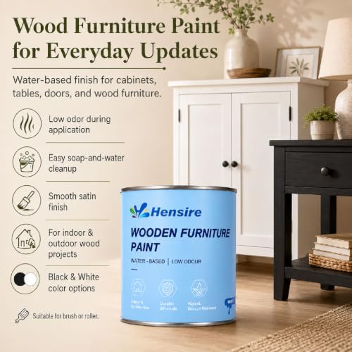 Hensire White Wood Furniture Paint 35oz – All-in-One No Sanding - color: White, size: 35 Fl Oz (Pack of 1)