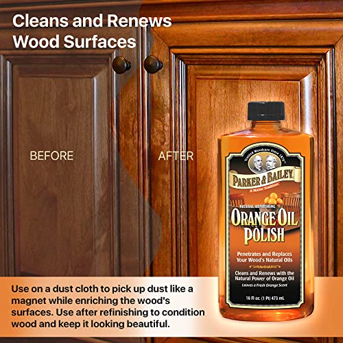 Parker & Bailey Woodcare Oil Polish Kit – Lemon Oil & Orange Oil Furniture Cleaner & Wood Restorer – Natural Wood Polish for Tables, Cabinets & Furniture Shine Bundle