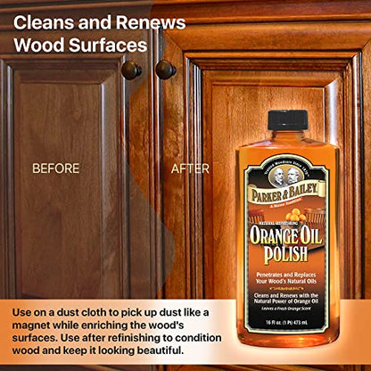 Parker & Bailey Woodcare Oil Polish Kit – Lemon Oil & Orange Oil Furniture Cleaner & Wood Restorer – Natural Wood Polish for Tables, Cabinets & Furniture Shine Bundle